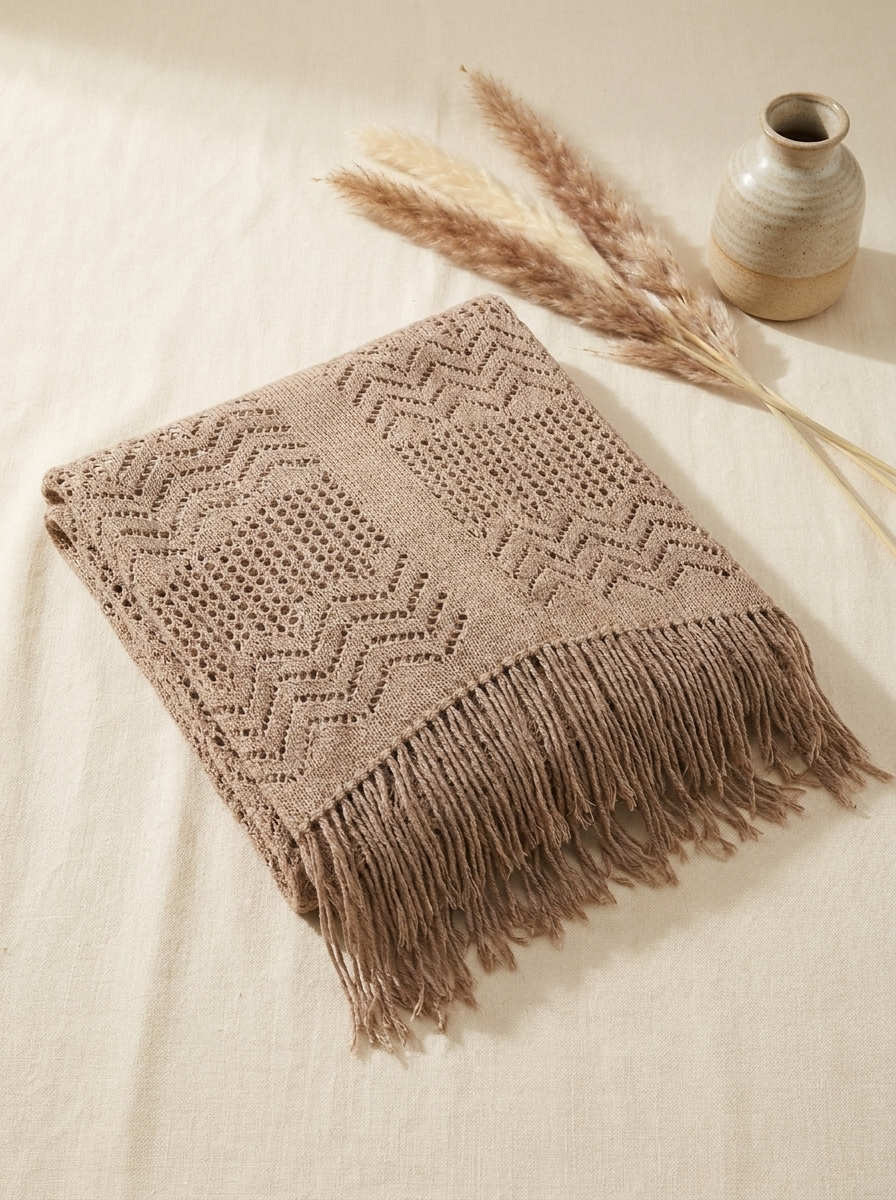 Poncho Tricoté Femme à Franges – Châle Oversize Bohème en Coton
