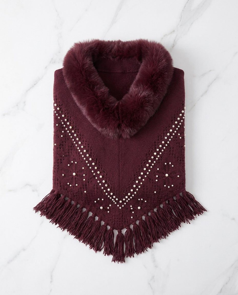 Poncho Cape Femme à Perles et Glands – Châle Fluide Élégant Été-Automne