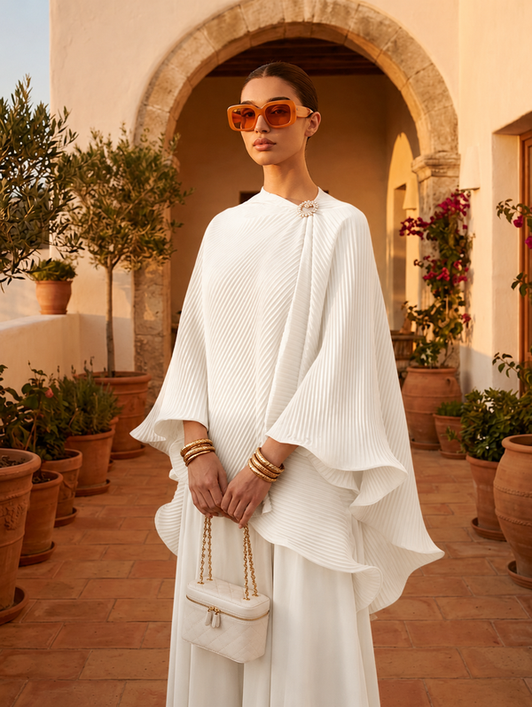 Cape Manteau Femme Vintage Plissée – Cape de Soirée Élégante Asymétrique