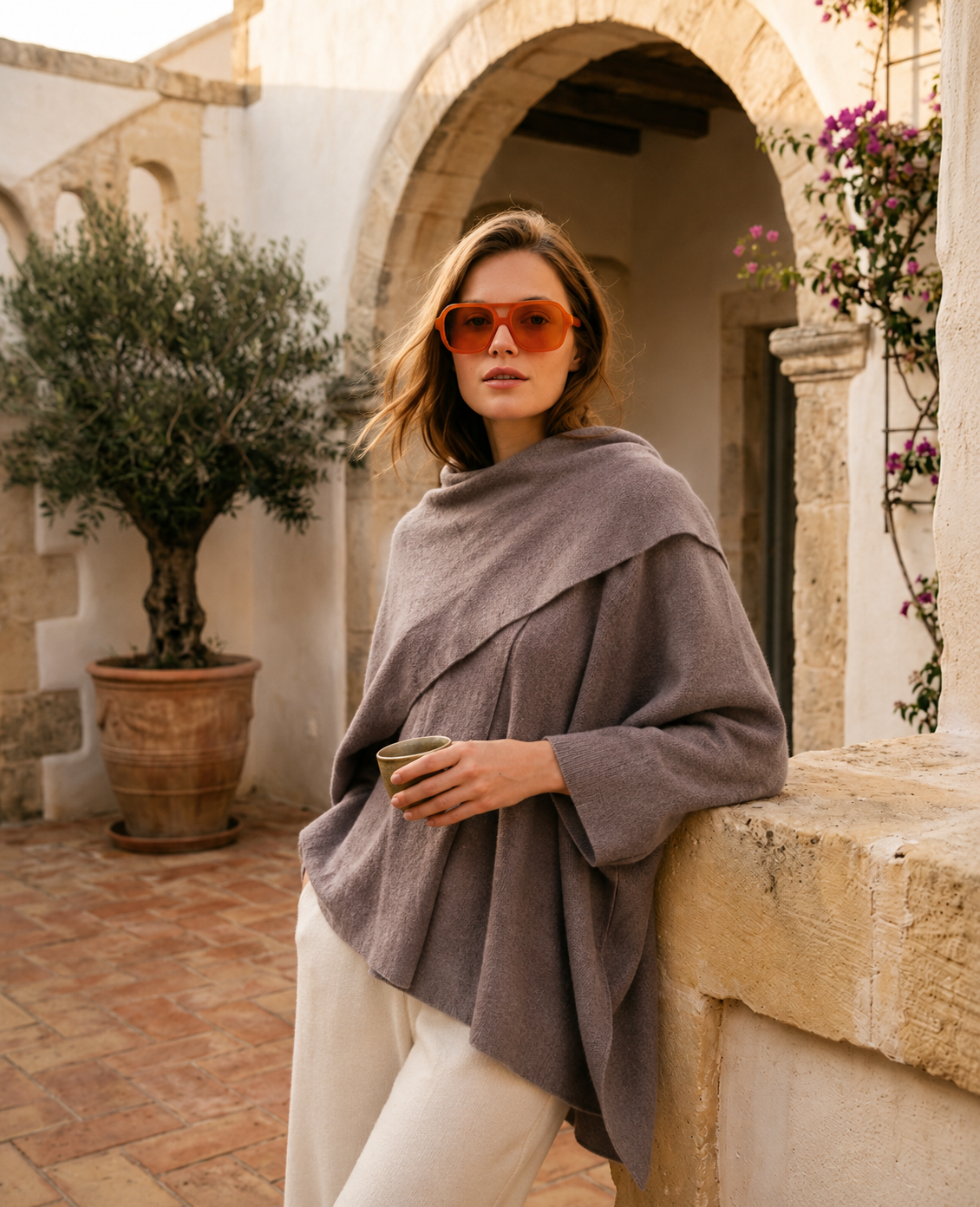 Poncho Cape Femme Tricoté à Col Écharpe – Pull Cape Chaud Casual Hiver