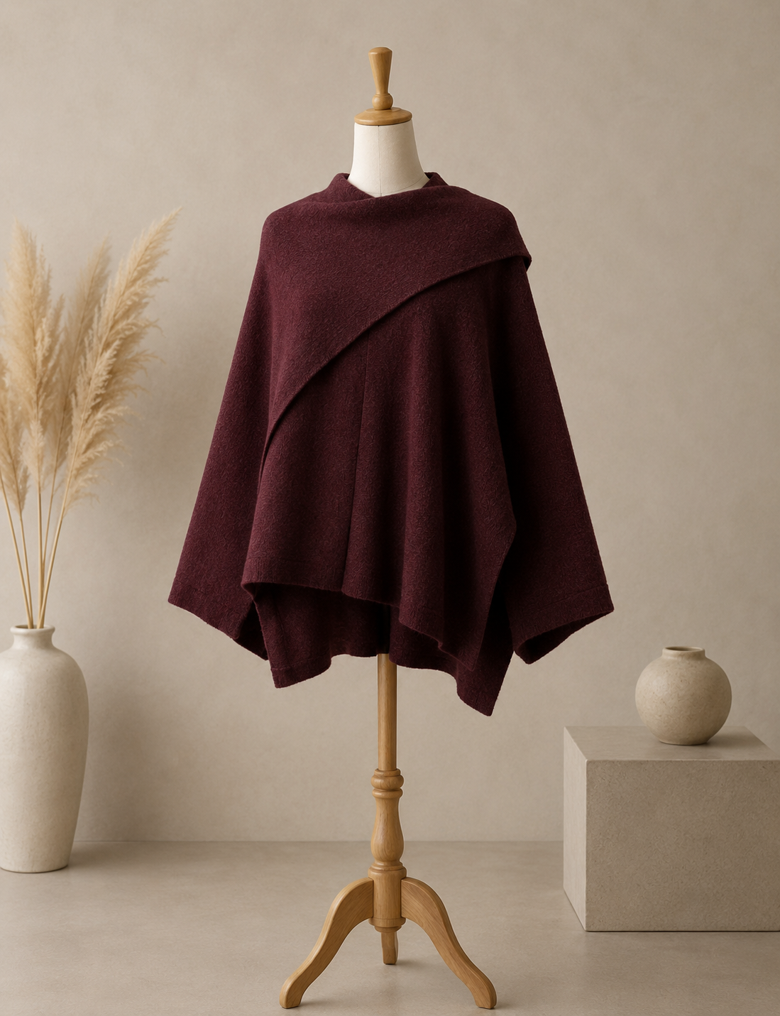 Poncho Cape Femme Tricoté à Col Écharpe – Pull Cape Chaud Casual Hiver