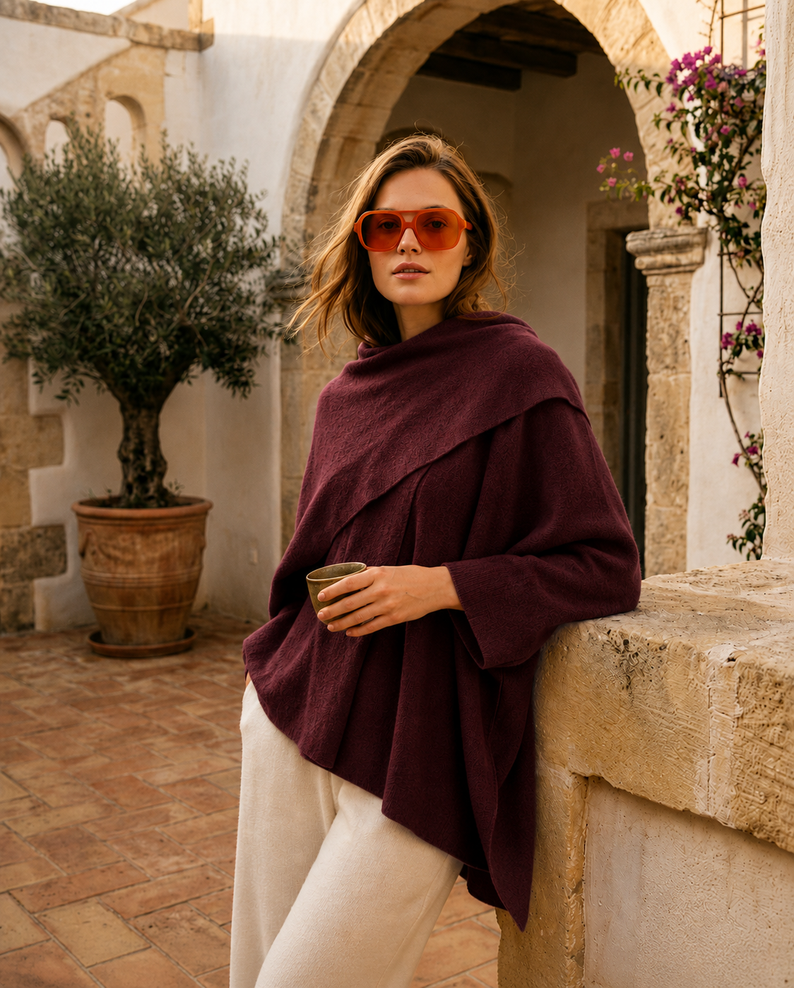 Poncho Cape Femme Tricoté à Col Écharpe – Pull Cape Chaud Casual Hiver