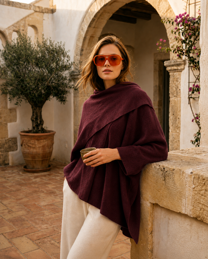 Poncho Cape Femme Tricoté à Col Écharpe – Pull Cape Chaud Casual Hiver