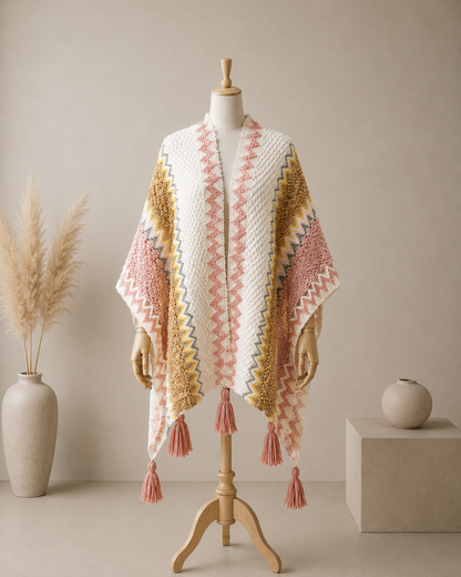 Poncho Cape Femme Oversize Col Fausse Fourrure – Tricot Chaud Cocooning Hiver
