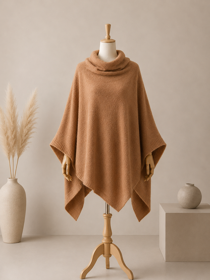 Châle Pull Femme en Laine Mérinos – Col Roulé Doux et Chaud Automne-Hiver