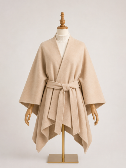 Poncho Cape Femme Ceinturé en Laine – Cape Longue Chaude d'Hiver Élégante