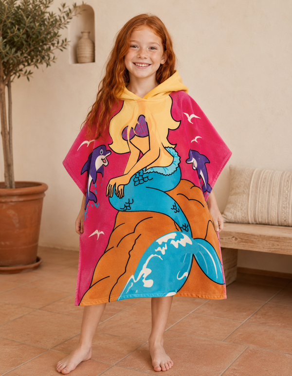 Poncho Serviette Enfant de Bain à Capuche – Microfibre Absorbante Plage & Piscine