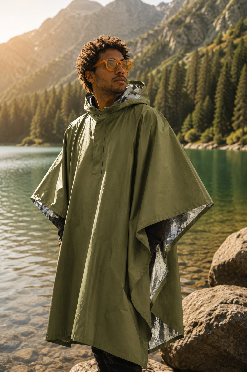 Poncho Imperméable à Capuche – Militaire, Coupe-Vent Randonnée & Camping