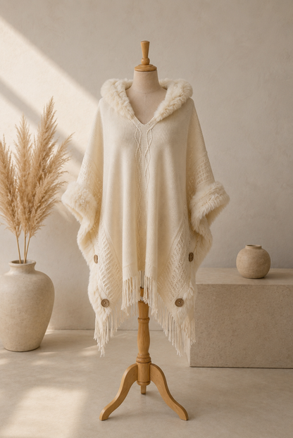 Poncho Cape Femme Crochet Bohème à Franges – Cape Ajourée Légère à Capuche