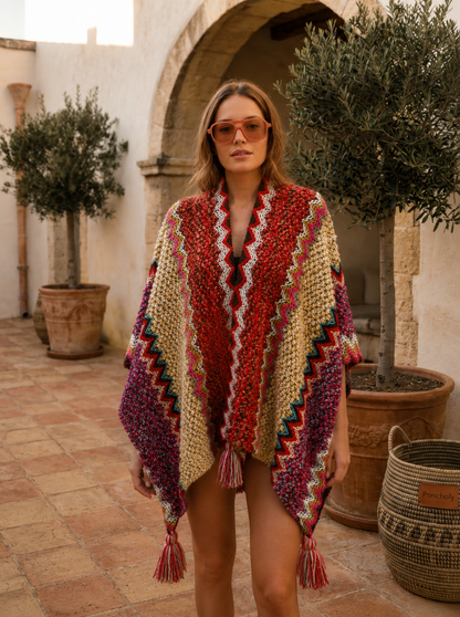 Poncho Cape Femme Oversize Col Fausse Fourrure – Tricot Chaud Cocooning Hiver
