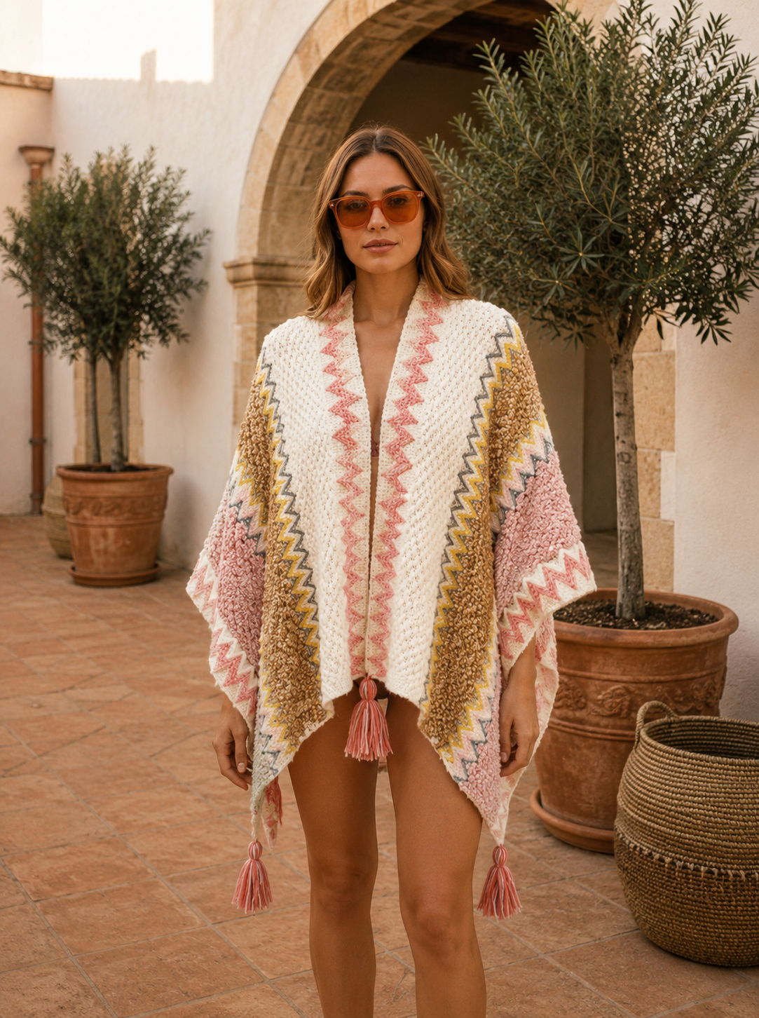 Poncho Cape Femme Oversize Col Fausse Fourrure – Tricot Chaud Cocooning Hiver