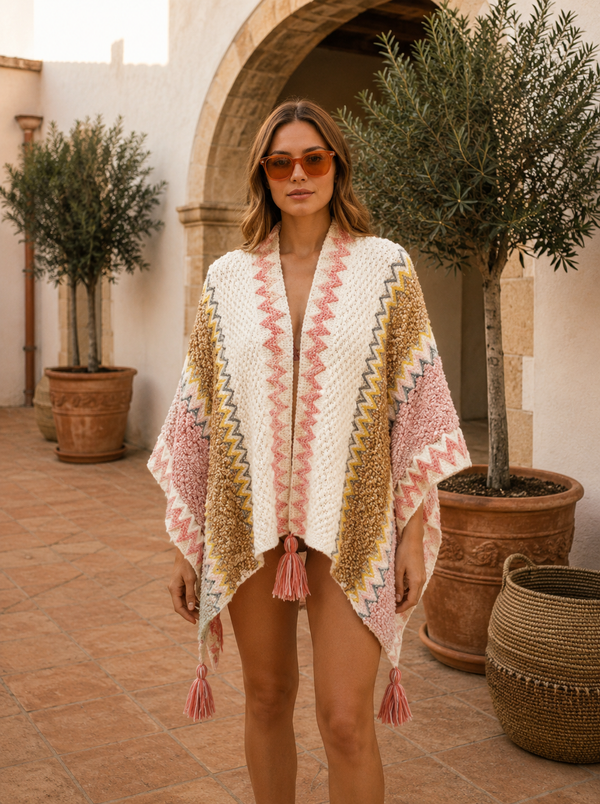 Poncho Cape Femme Oversize Col Fausse Fourrure – Tricot Chaud Cocooning Hiver