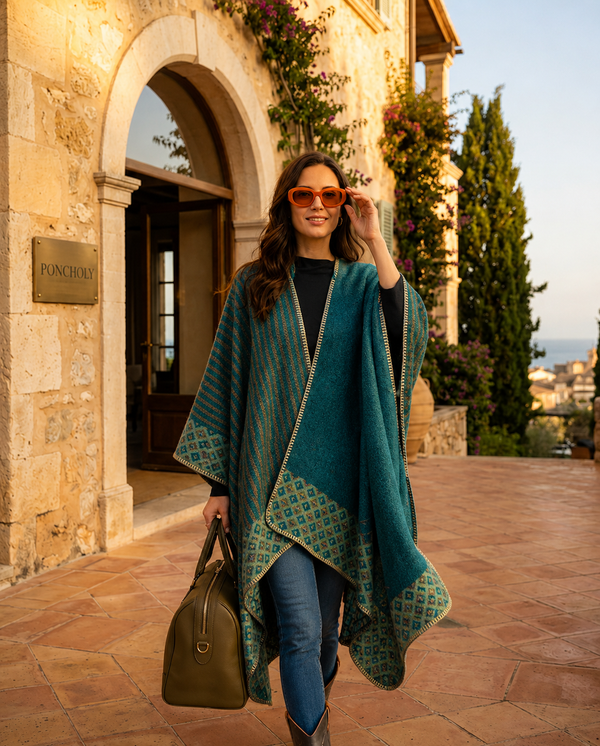 Poncho Cape Femme de Voyage en Cachemire – Châle Fendu Chaud Automne-Hiver