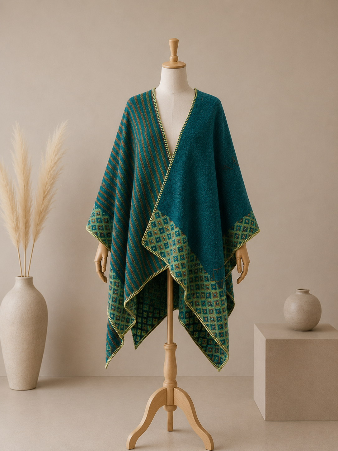 Poncho Cape Femme de Voyage en Cachemire – Châle Fendu Chaud Automne-Hiver