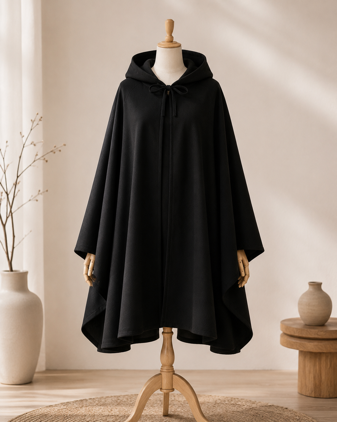 Cape Poncho Femme Gothique à Capuche – Cape Médiévale Streetwear Drapée