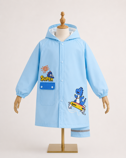 Poncho de Pluie Enfant Dinosaure à Capuche – Imperméable Couvre-Sac École