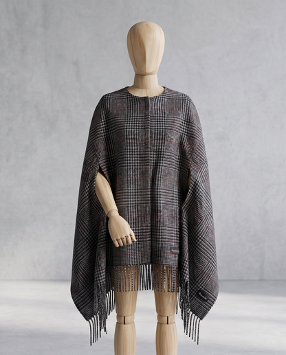 Manteau Cape Femme en Laine à Carreaux – Poncho Tartan Chic Automne-Hiver