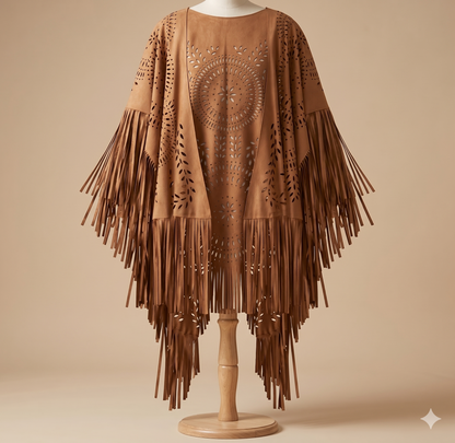 Poncho Châle Femme en Daim Floral – Cape Bohème Légère à Motifs