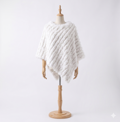 Poncho Femme en Fausse Fourrure de Lapin – Cape Longue Chaude Hiver