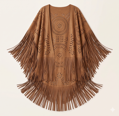 Poncho Châle Femme en Daim Floral – Cape Bohème Légère à Motifs