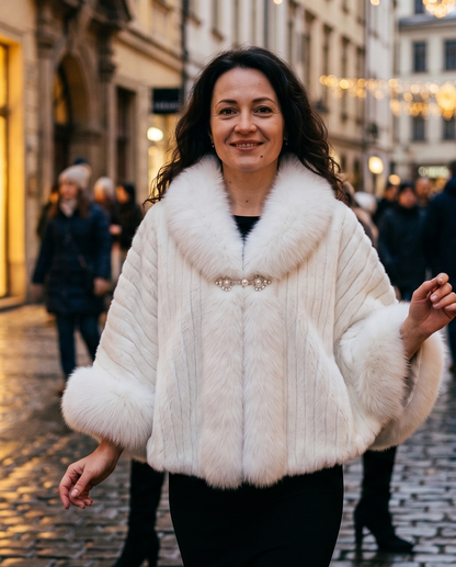 Poncho Long Femme en Fausse Fourrure – Cape Chaude Col Montant Hiver
