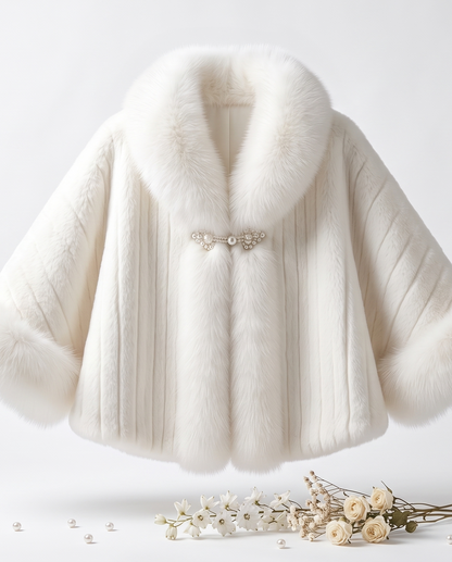 Poncho Long Femme en Fausse Fourrure – Cape Chaude Col Montant Hiver