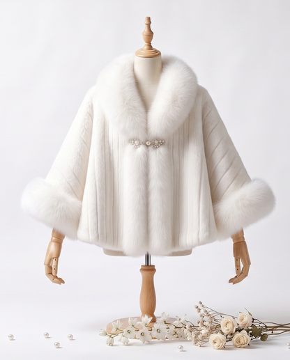 Poncho Long Femme en Fausse Fourrure – Cape Chaude Col Montant Hiver