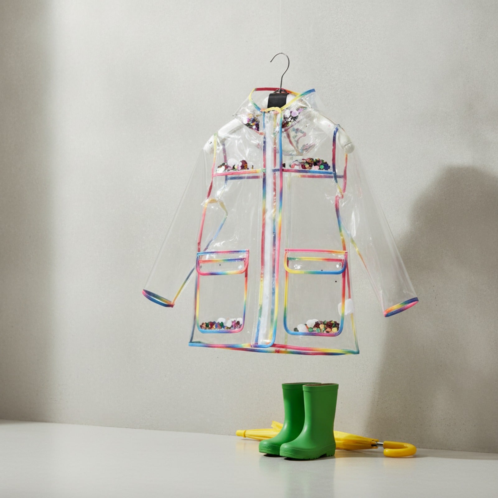 Imperméable arc-en-ciel transparent pour enfants, bord coloré, imperméable en TPU pour enfants, manteau de pluie coupe-vent, veste avec capuche, poncho pour garçons et filles