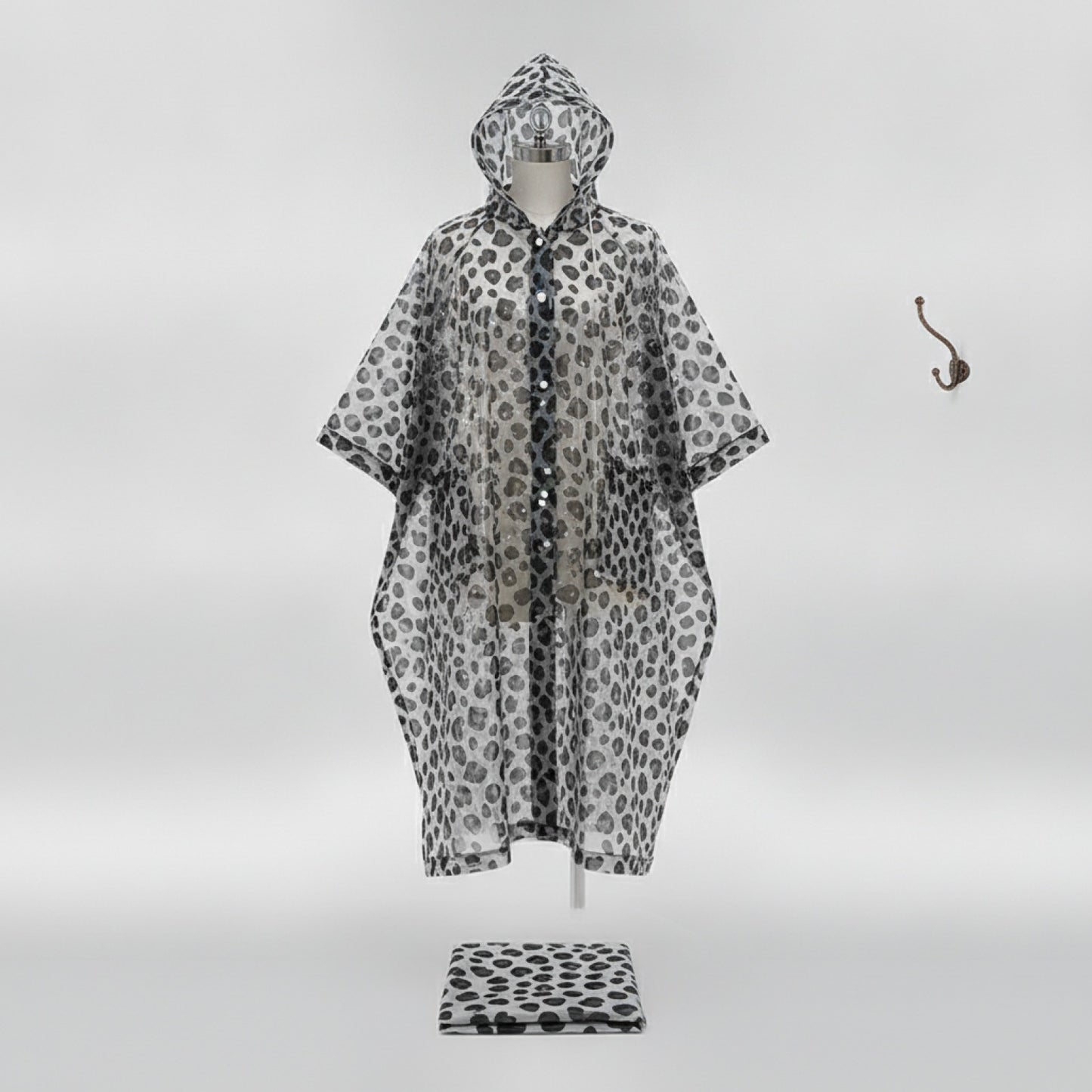 Poncho de pluie léopard tendance en EVA - Léger, pliable, coupe-vent, imperméable intégral toutes saisons avec capuche