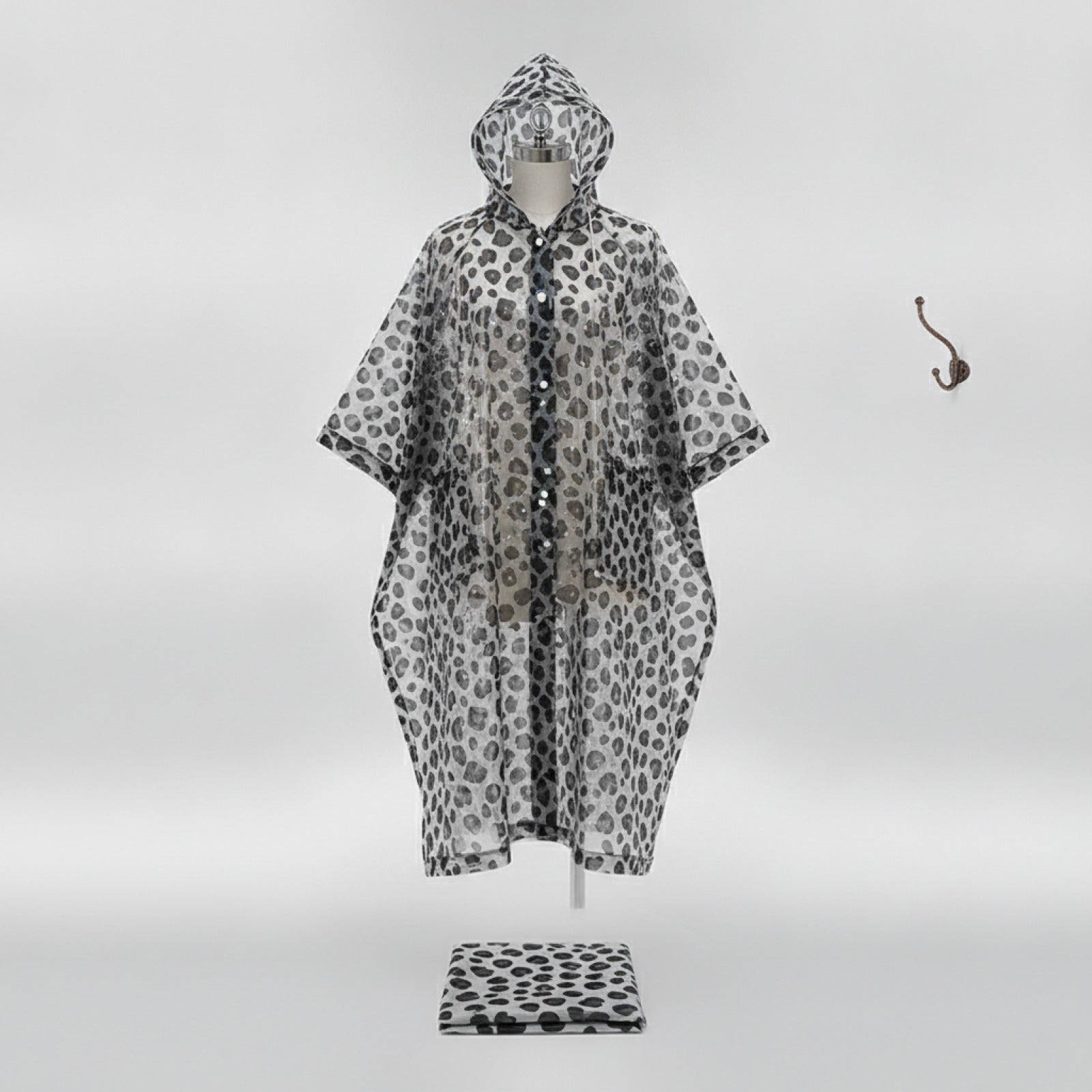 Poncho de pluie léopard tendance en EVA - Léger, pliable, coupe-vent, imperméable intégral toutes saisons avec capuche