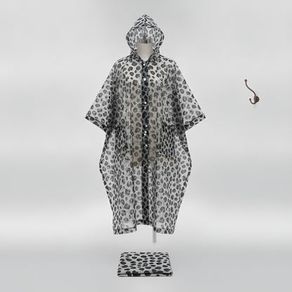 Poncho de pluie léopard tendance en EVA - Léger, pliable, coupe-vent, imperméable intégral toutes saisons avec capuche