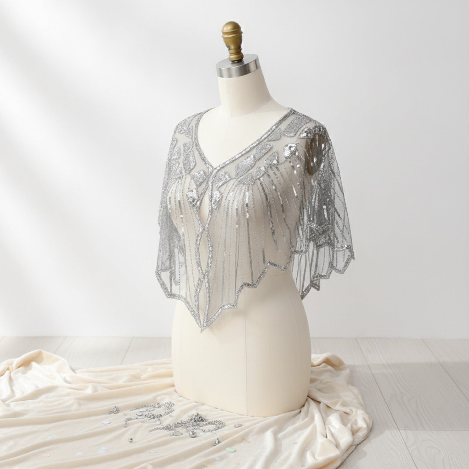 Châle à clapet à paillettes perlées rétro des années 1920, décoration ample, vêtements d'extérieur, Cape courte, soirée, Cape pour dames, PST02 #
