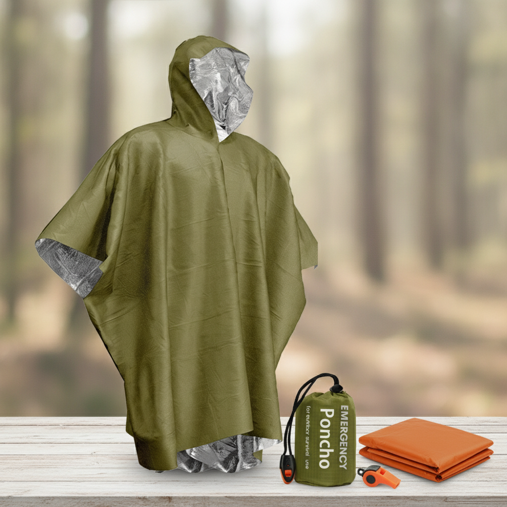Poncho Imperméable à Capuche – Militaire, Coupe-Vent Randonnée & Camping