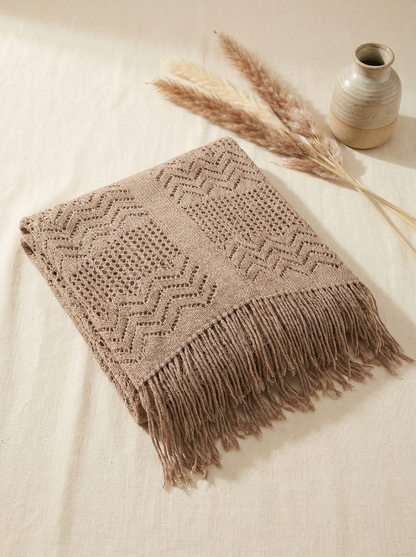 Poncho Tricoté Femme à Franges – Châle Oversize Bohème en Coton