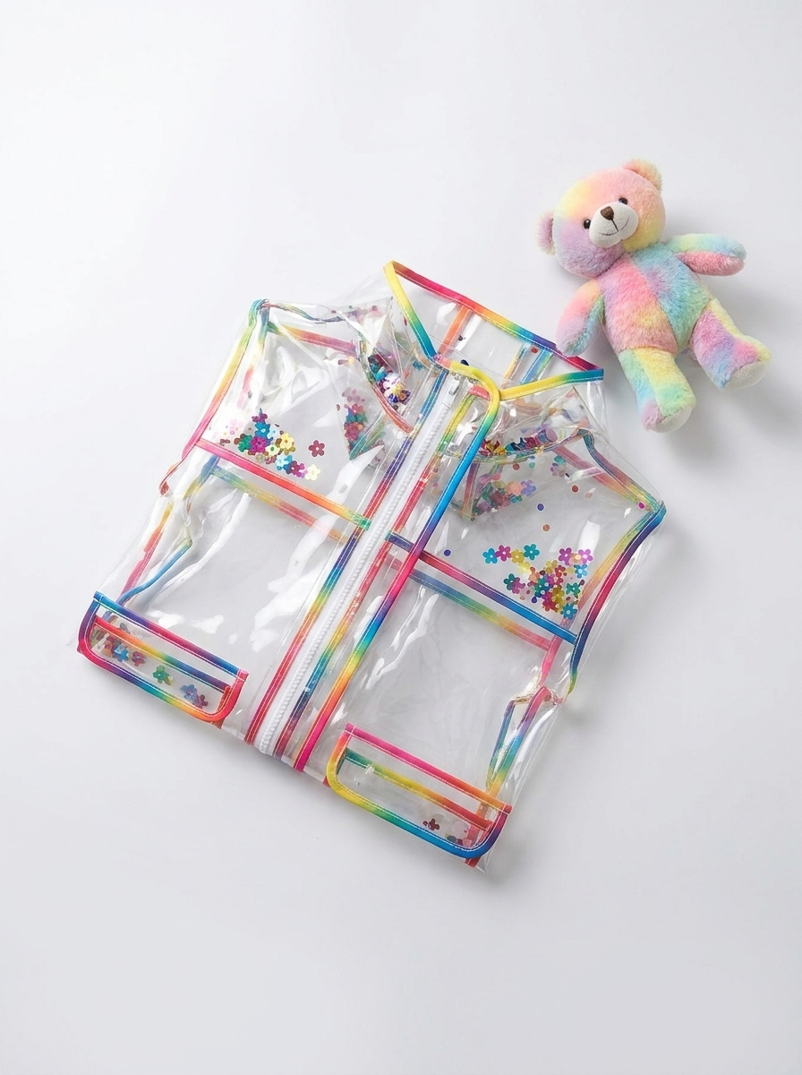 Poncho de Pluie Enfant à Capuche – Imperméable Transparent Arc-en-ciel