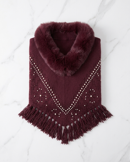 Poncho Cape Femme à Perles et Glands – Châle Fluide Élégant Été-Automne
