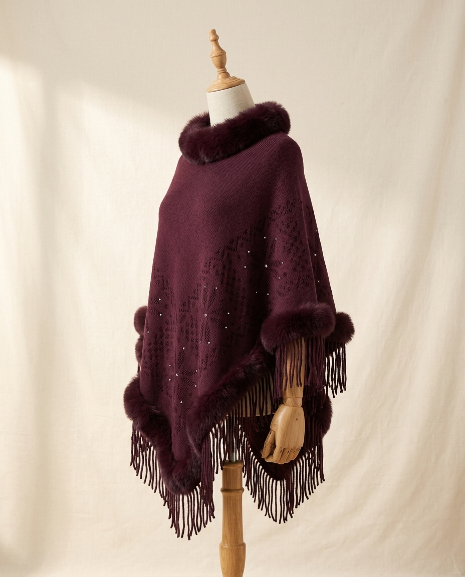 Poncho Cape Femme à Perles et Glands – Châle Fluide Élégant Été-Automne