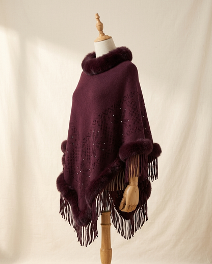 Poncho Cape Femme à Perles et Glands – Châle Fluide Élégant Été-Automne