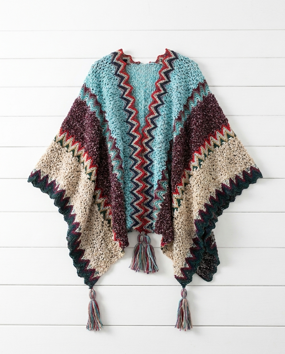 Poncho Cape Femme Ethnique Tricoté – Châle Chaud Motifs Andins Hiver