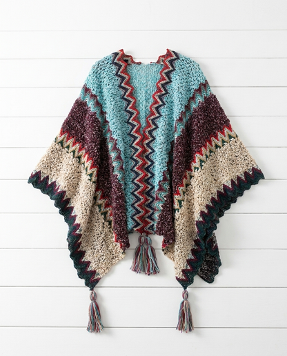 Poncho Cape Femme Ethnique Tricoté – Châle Chaud Motifs Andins Hiver