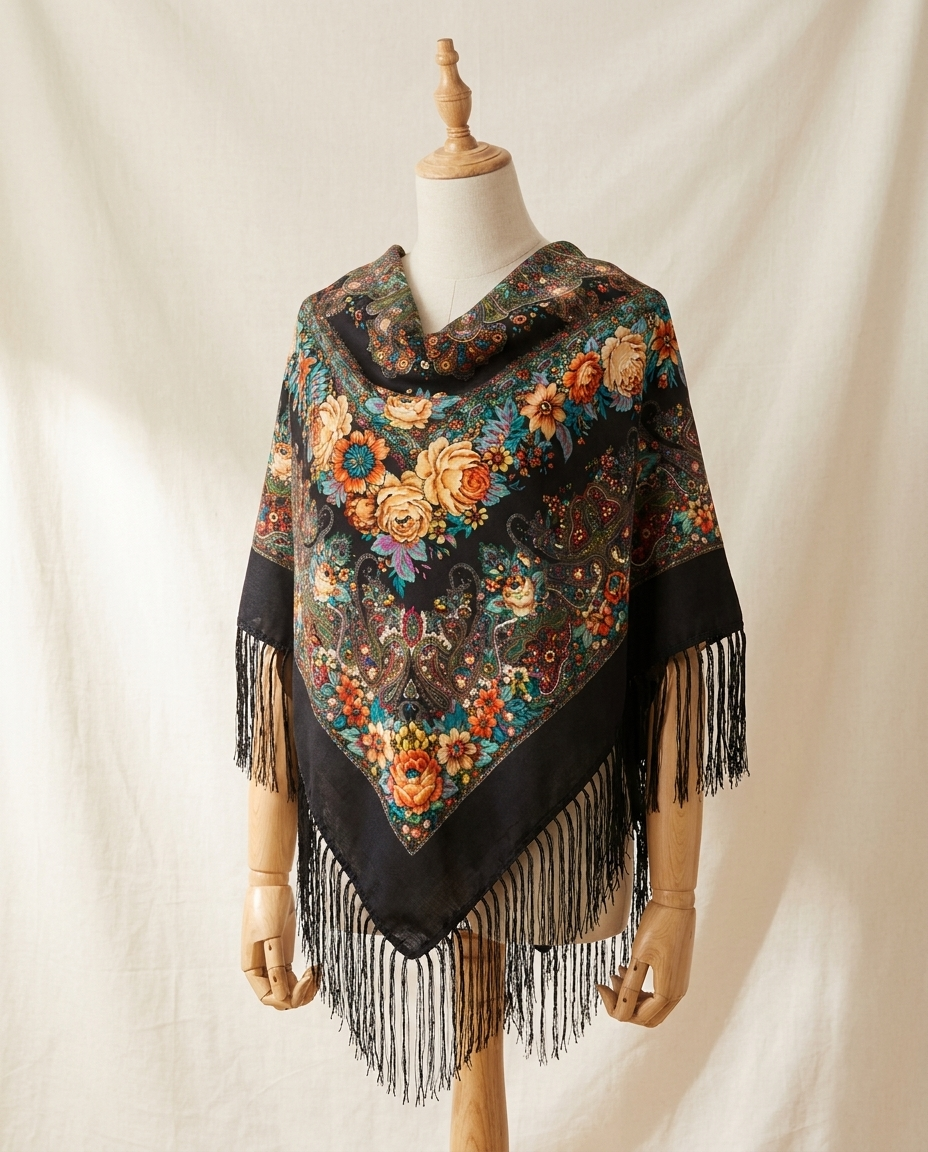 Poncho Châle Femme Ethnique à Franges – Cape Bohème Ample Mi-Saison