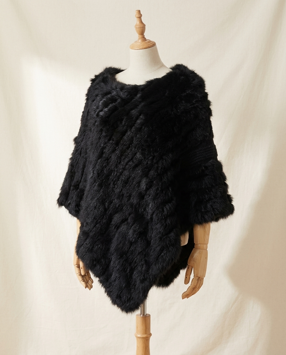Poncho Femme en Tricot Fourrure – Cape Douce et Chaude Oversize Hiver