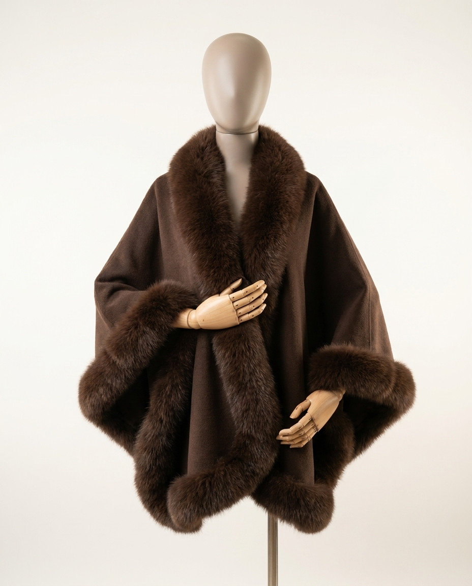 Veste Poncho Femme en Fausse Fourrure – Cape Manteau Tendance Mi-Saison