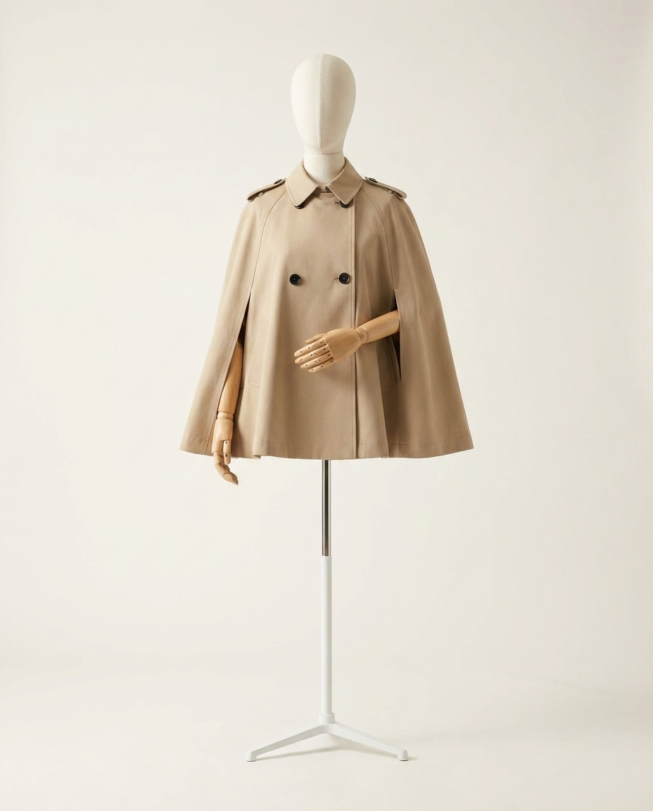 Manteau Poncho Femme Façon Trench – Cape Double Boutonnage Chic Automne