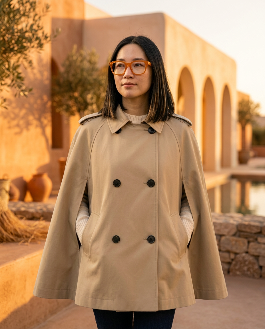 Manteau Poncho Femme Façon Trench – Cape Double Boutonnage Chic Automne