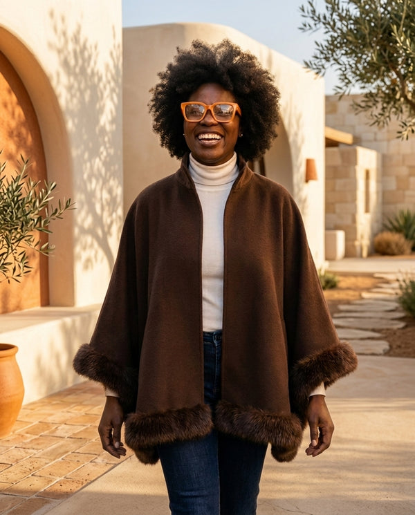 Veste Poncho Femme en Fausse Fourrure – Cape Manteau Tendance Mi-Saison