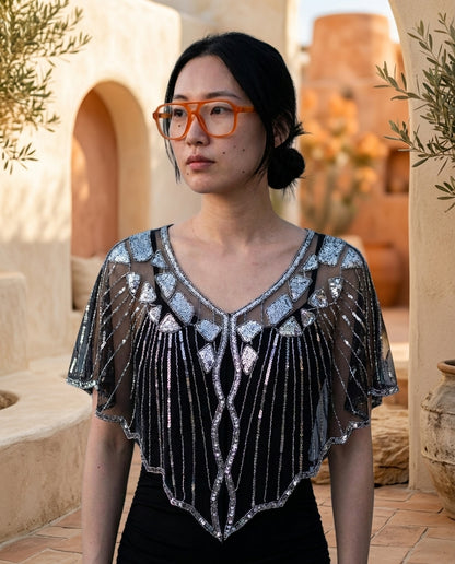 Poncho Cape Femme à Paillettes – Étole de Soirée Élégante Fête