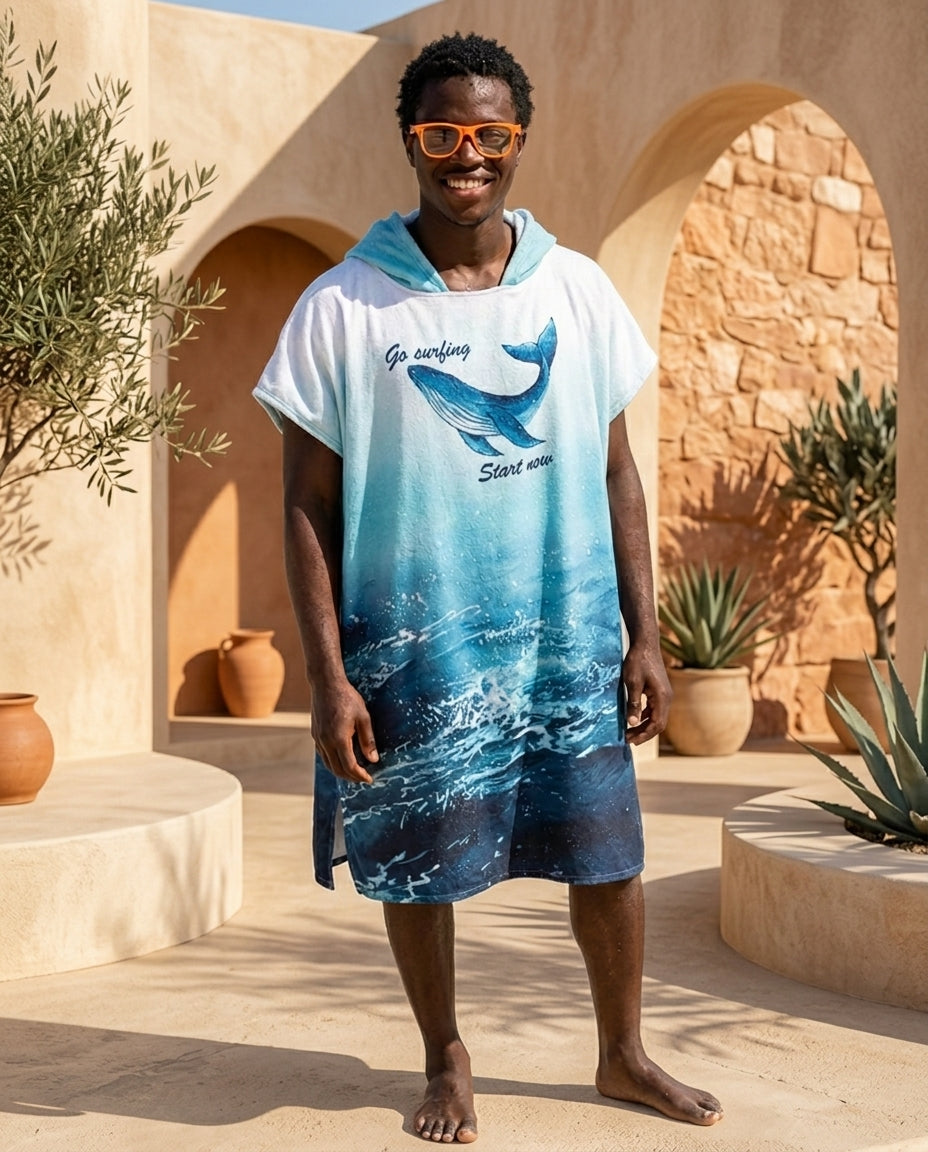 Poncho de Bain Surf à Capuche – Serviette Séchage Rapide Adulte & Enfant