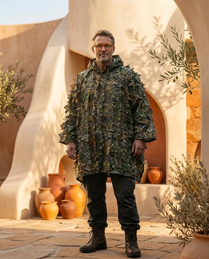 Poncho Camouflage 3D à Capuche – Imperméable Chasse & Observation Nature