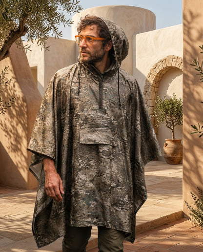 Poncho de Pluie Camouflage à Capuche – Imperméable Zippé Moto & Randonnée